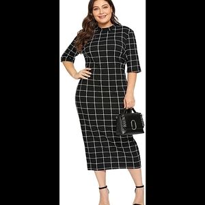 Short Sleeve Plus Size Gingham Pencil Dress